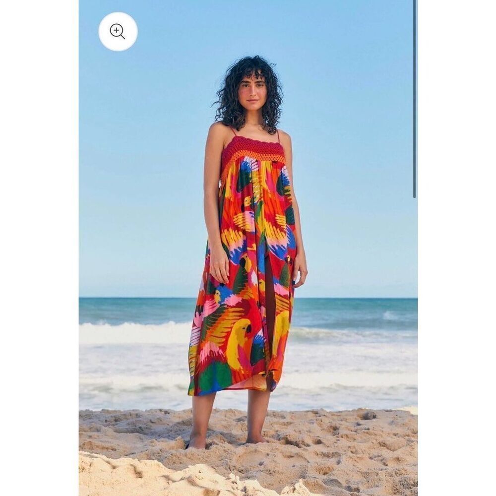Anthropologie Farm Rio Macaw Party Crochet Cover Up Dress XS NEW